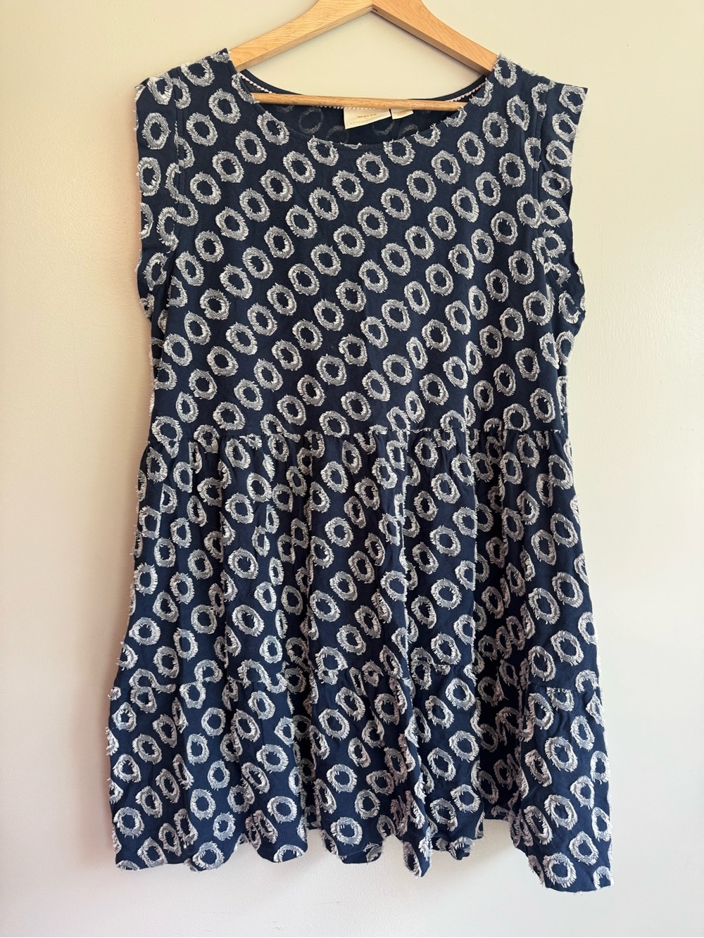 Maeve Lisanne Textured Tunic Dress Sz XL Blue White Circle Print Cottage Whimsy